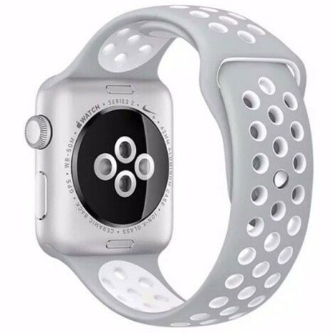 Curea iUni compatibila cu Apple Watch 1/2/3/4/5/6/7, 42mm, Silicon Sport, Argintiu/Alb