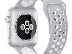 Curea iUni compatibila cu Apple Watch 1/2/3/4/5/6/7, 42mm, Silicon Sport, Argintiu/Alb